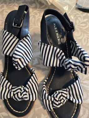 Alex Marie Navy & White Striped Bow Slingback Sandals